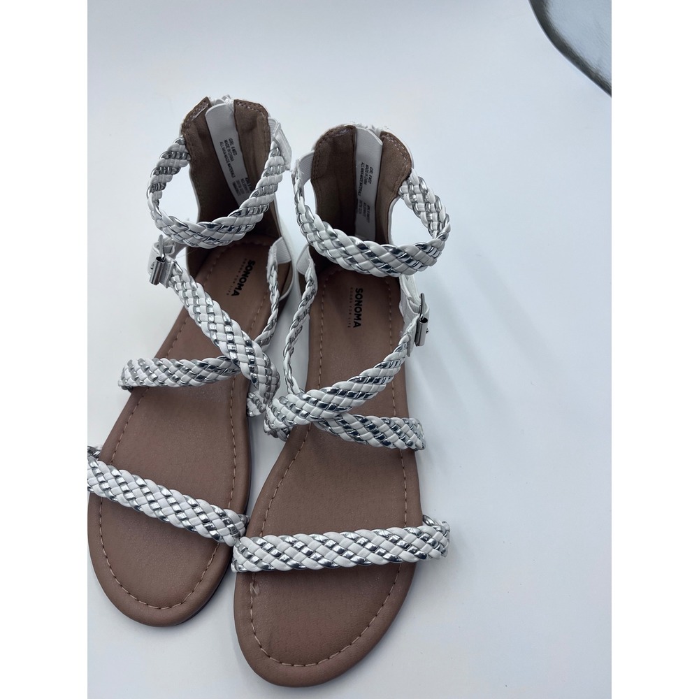 Sonoma Girls White Silver Braided Gladiator Sandals Kids‎ Size 6 Medium